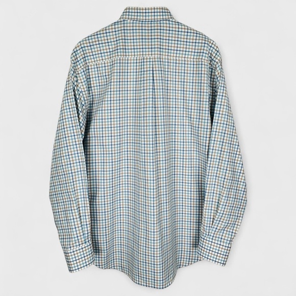 Peter Millar Mens Large Blue Brown Checkered Plaid Long Sleeve Button Down Shirt - Picture 5 of 9